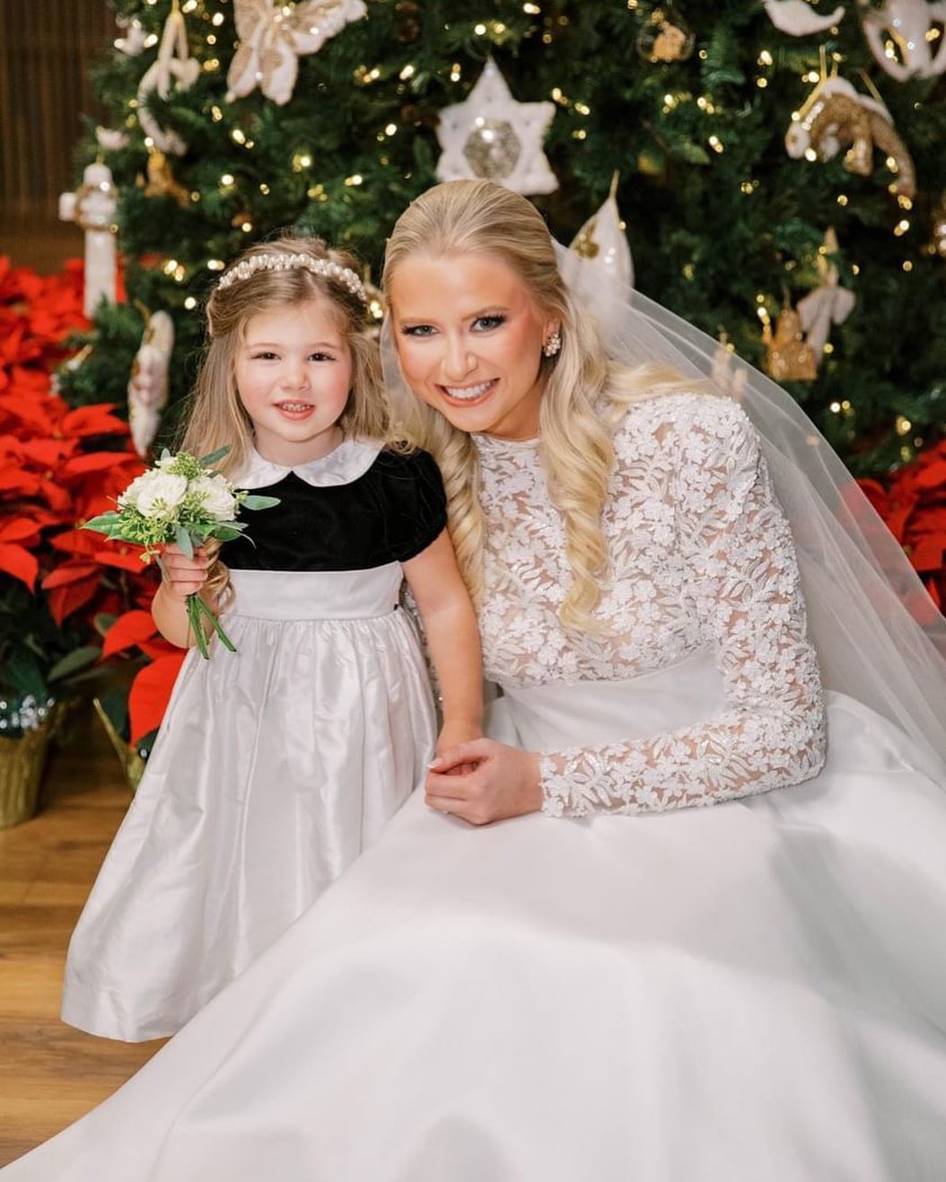Flower girl at Christmas time with velvet